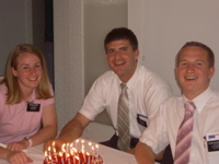 Sister Kendra Froerer, Elder Marcus Bailey, Elder Shane McCormick Birthday party 18 June 2005