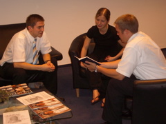 Elder Christensen and Elder Hooley Teaching Jana Schinze